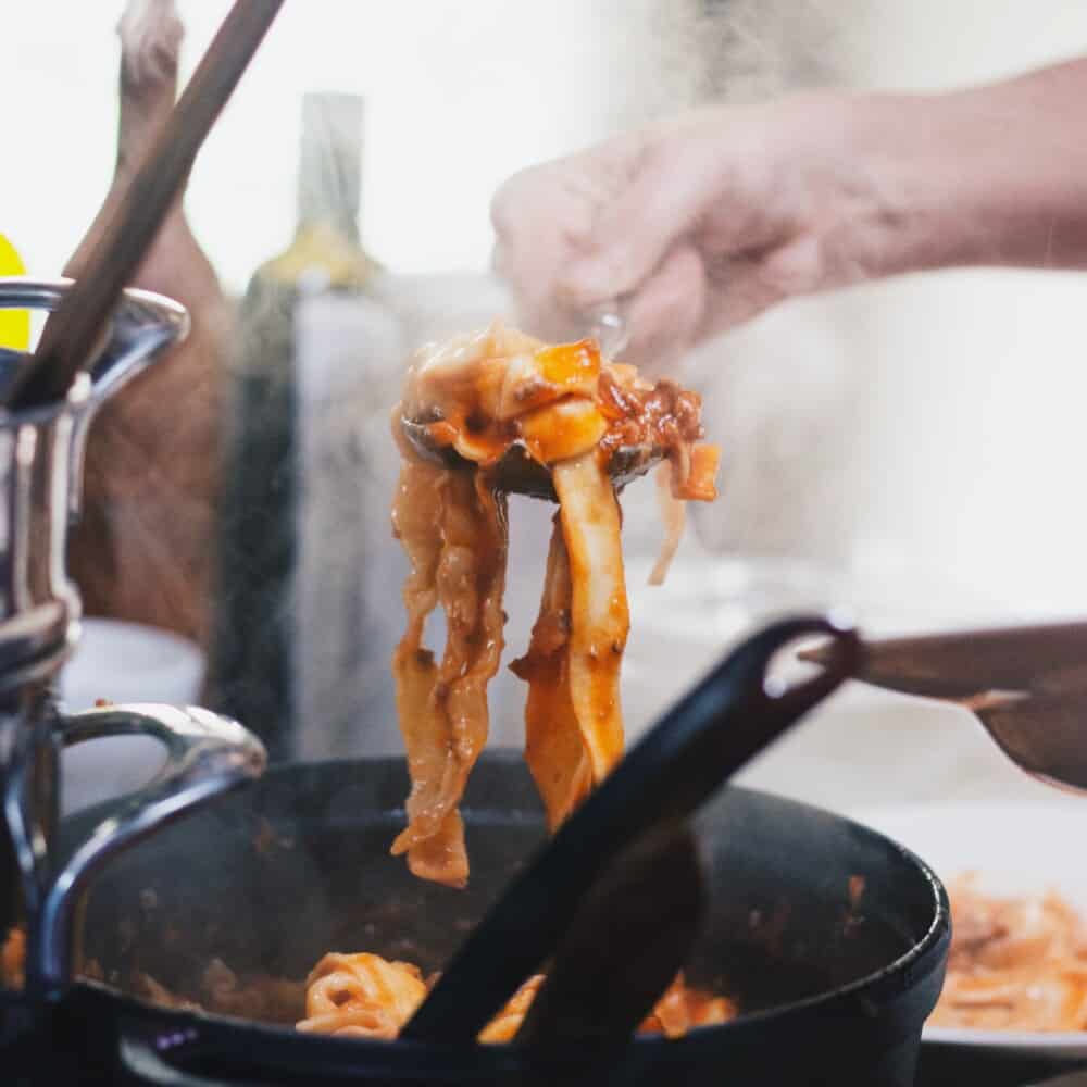 pasta served from the pan